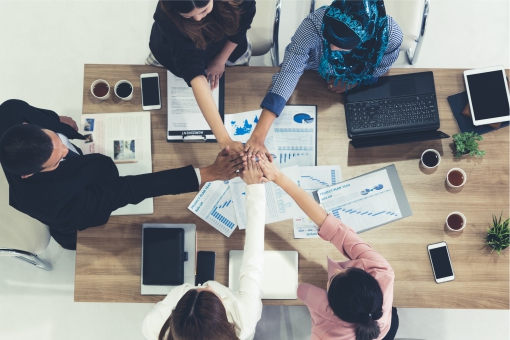 Team collaboration in a huddle room