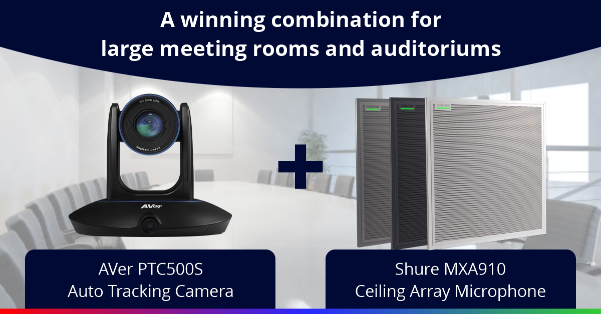 AVer camera and Shure microphone combo AVer camera and Shure Microflex Ceiling microphone