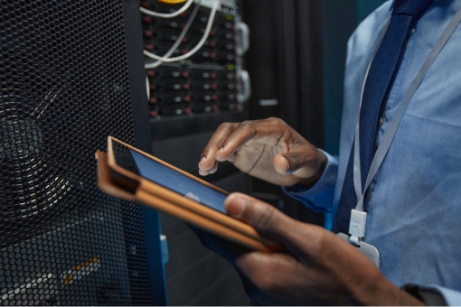 IT technician working in a server room