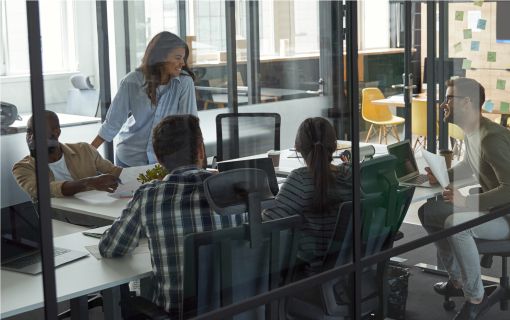 Team collaborating in a meeting room