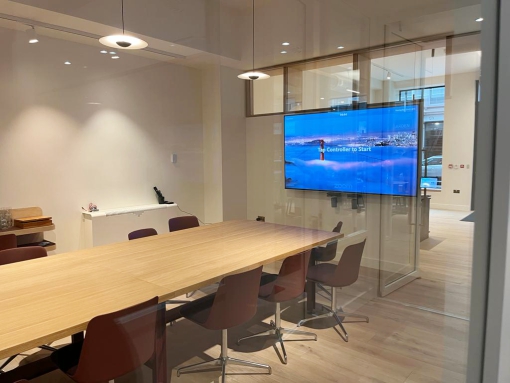 Board room and Faber & Faber with video conferencing equipment.