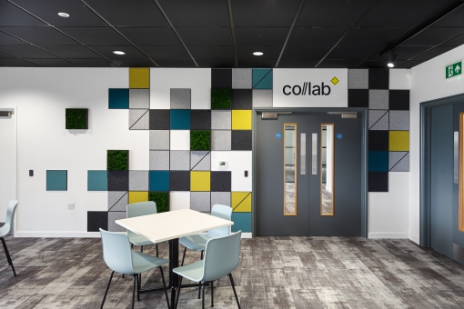 entrance to colab space Entrance to co//lab multipurpose conferencing suite.