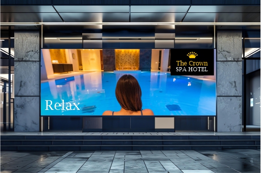LED display outside a hotel advertising spa facilities
