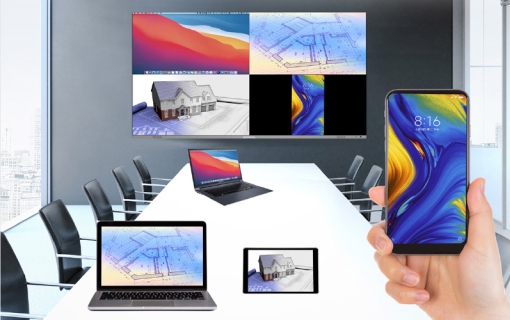 Absenicon X series display featuring interactive touch screen and wireless screen sharing.