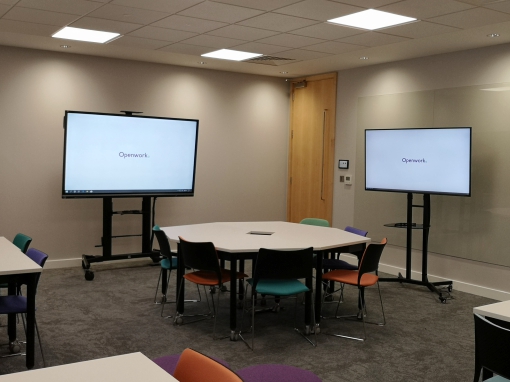 Large training room equipped with audiovisual technology