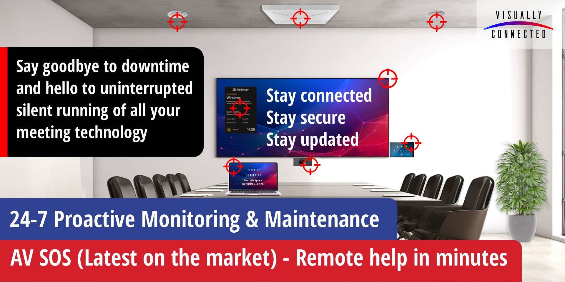 Hero - Save time save money with 24-7 AV monitoring Save time, stave money with 24-7 proactive monitoring and maintenance for all your meeting technology.