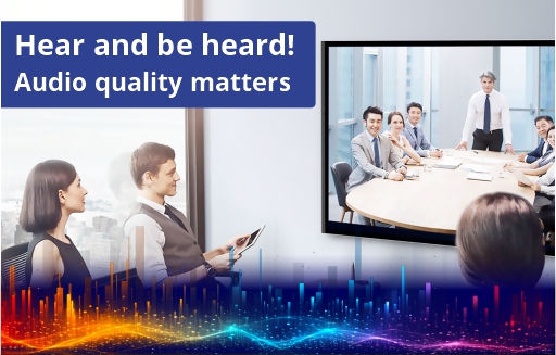 audio quality blog A team is in a hybrid meeting on a video conference with colleagues.